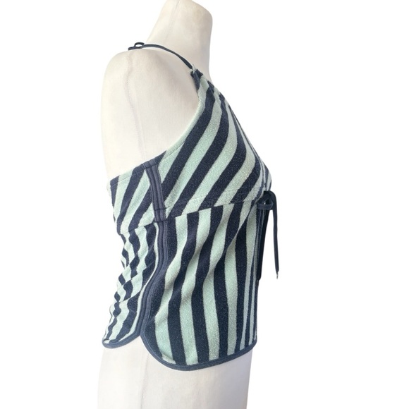 Tommy Jeans Y2K Stripped Terry Cloth Halter Top Size Medium Front Tie - Picture 7 of 11